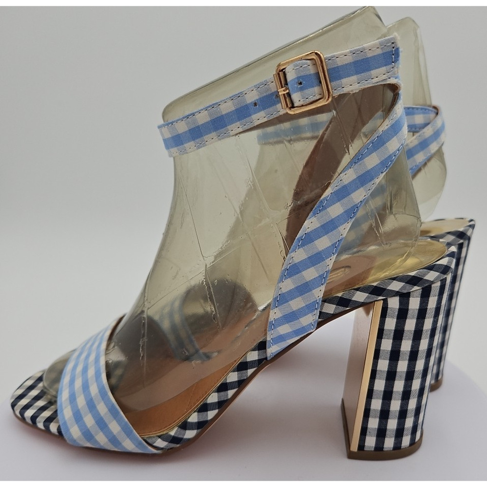 River Island Lt &‎ Dk Blue Gingham Strappy Sandal 4 inch Heels Womens Sz 7 *EUC* - Picture 12 of 16